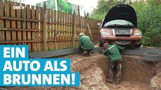 Wie eine Autokarosserie in einen Brunnen mit Teich verwandelt wird