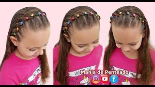Penteado Fácil com Tiara Trançada e Ligas | Easy Rubber Band Headband Haistyle for Little girls