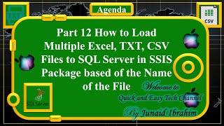 Part 12 Load Multiple Excel, TXT, CSV Files to SQL Server in SSIS based of the Name of the File