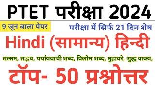PTET Exam 2024/PTET General Hindi Model Paper/PTET 9 June 2024 Paper/PTET Hindi Important Question