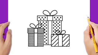 How to draw a Christmas gift box 