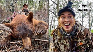 Girl Shoots BIG COLOR BEAR With Bow!!! - First Time Bear Hunting