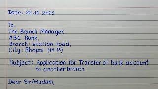 Application to Bank Manager for transfer of bank account to another branch in Enlgish