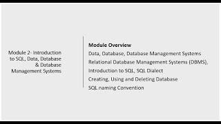 Introduction to SQL, Data, Database and Database Management Systems