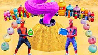 EXPERIMENT: Giant Balloons Fanta, Pepsi, Chupa Chups, Monster, Coca Cola and Mentos Big Spider-Man