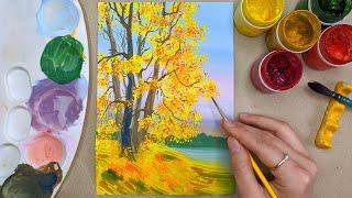 Как нарисовать осень гуашью. Красивый осенний пейзаж