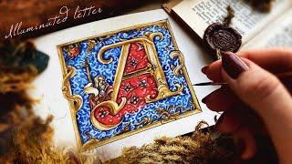 How to draw illuminated letter A | Medieval Illuminated manuscript tutorial with watercolor pencils