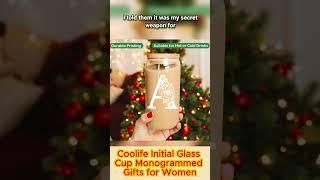 Coolife Initial Glass Cup Monogrammed Gifts for Women