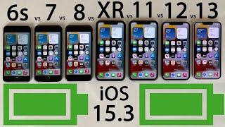 iPhone 13 vs 12 vs 11 vs XR vs 8 vs 7 vs 6s BATTERY Test on iOS 15.3