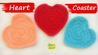 How to Crochet Heart Coaster | Valentine's Crochet Tutorials | Lemon Crochet