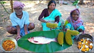 RAW JACKFRUIT FISH RECIPE | village style green jackfruit with fish by our grandmother & grandfather