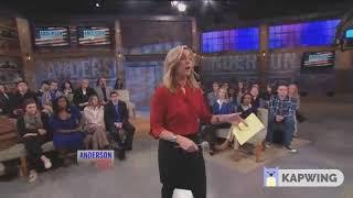 Deborah Norville walking across a room in dark nylons and high heel pumps in super slow motion