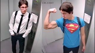 Another biceps flex in the elevator: secret identity revealed!