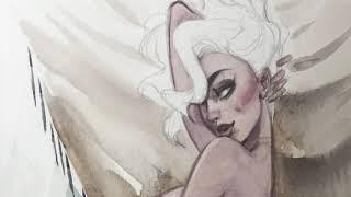 Carlations Watercolor Boudoir girl of the Month for Patreon Black Cat Club members