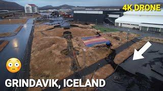 Fissures across Grindavik, Iceland, seen from drone. 29.10.24 4K