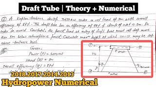 Draft Tube | Theory & Numerical | Hydropower Numerical | Most important Questions