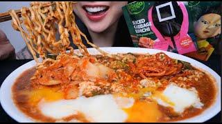 SAMYANG SPICY NOODLES + SQUID GAME KIMCHI (ASMR EATING SOUNDS) LIGHT WHISPERS | SAS-ASMR