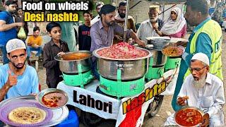 AMAZING FOOD ON WHEELS: LAHORI BEST ROADSIDE DESI NASHTA | AUTHENTIC PAKISTANI STREET FOOD BREAKFAST