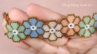 آموزش دستبند طرح گل در گل فقط با منجوق شیک و ظریف قسمت یک  Flower in Flower beaded bracelet part 1