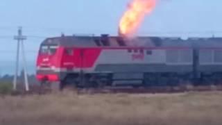 The fire in the exhaust manifold of a diesel locomotive 2TE25KM