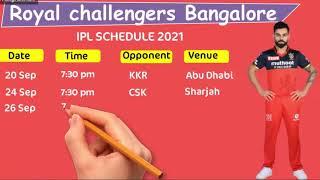 royal challenger Bangalore IPL schedule 2021
