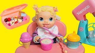 New baby alive doll before daycare Routine feeding baby doll and packing new lunchbox