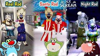  SANTA ROD vs REAL ROD vs NIGHT ROD in Ice Scream 6 Christmas Gameplay || Oggy and Jack Voice