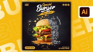 Illustrator CC Tutorial | Graphic Design |  Modern Burger Poster Design .