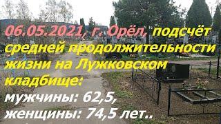 1104, 06.05.2021, Орёл, Лужки, кладбище, подсчёт, продолжительность жизни мужчин 62.5, женщин 74.5,