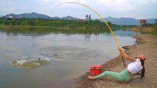 Best Video Hook Fishing. Beautiful Girl Fishing Big Black Carp