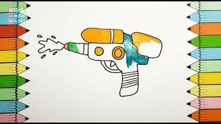 How to Draw Water Gun, Coloring pages Toys for Kids | Learning Drawing and Creativity for Childrens