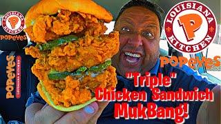 Popeyes "Triple" Chicken Sandwich MUKBANG [먹방]!