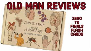 Old man reviews zero to finals flash cards