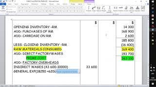 MANUFACTURING  ACCOUNT/ COST OF GOODS PRODUCED/ DIRECT MATERIALS/ PRIME COST/ WORK IN PROGRESS