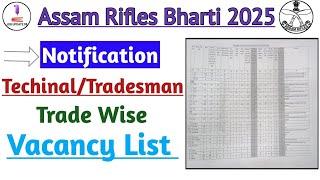 Assam Rifles New Bharti 2024 || Assam rifles technical/Tradesman Trade wise vacancy list ||