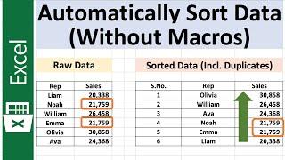 Excel Tutorial to Sort Data Automatically without using Macros