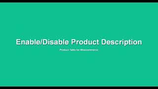 Enable Or Disable Product Description| Product Table | Woocommerce