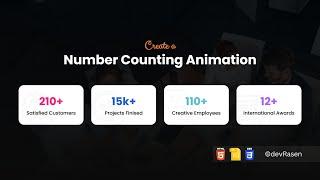 Responsive Number Counting Animation Using HTML, CSS & JS | devRasen | Complete JavaScript Project