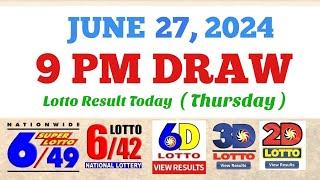 Lotto Result Today 9pm draw June 27, 2024 6/49 6/42 6D Swertres Ez2 PCSO#lotto