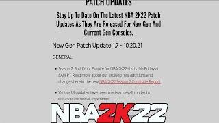 NBA 2K22 OFFICIAL PATCH NOTES *NEXT (1.7) / CURRENT (1.5)* 