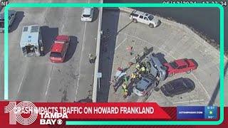 Rollover crash on Howard Frankland Bridge blocks northbound lanes