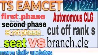 TSEAMCET Cut off ranks in 2024 |web option Top autonomous colleges | first and second,third phases