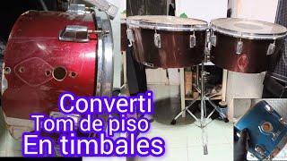 Tom de piso de batería convertido en timbales, le adapté piezas de tambores