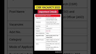 CSIR recruitment 2023 / csir important details 2023 / csir full details short video #csirrecruitment