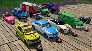 LOAD & TRANSPORT FIRETRUCK, POLICE CARS, AMBULANCE, CARS, BUS, TRACTOR, JEEP-Farming Simulator 22