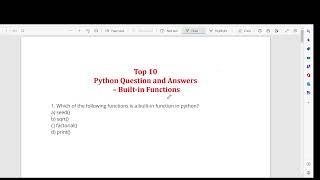 Top 10 Python MCQ on Built in Function