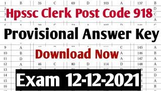 Hpssc Clerk post code 918 provisional answer key||clerk 918 official answer key||download now