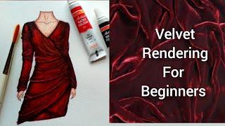 How To Render Velvet Fabric| illustrate velvet dress|Rendering velvet| Fashion Illustration #velvet
