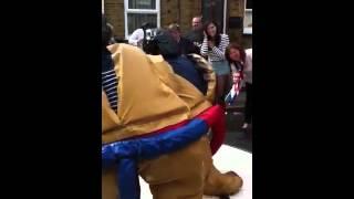 Sandra and Sharon wrestling at the high oak street party