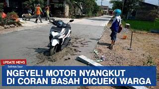 Ngeyel Terobos Jalan Cor Basah Berakhir Nyangkut! Pengendara Dicueki Malah Kena Omel Warga